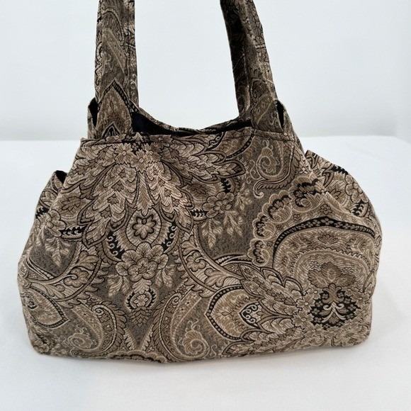 Vintage Style Brown Paisley Tapestry Tote Bag Large Shoulder Bag with Side Snaps - Picture 3 of 13